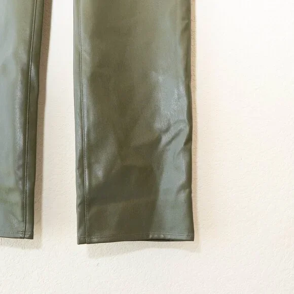 NYDJ Sculpt-Her Olive Faux Leather Straight Leg Pants Lift Tuck Women Size 4
